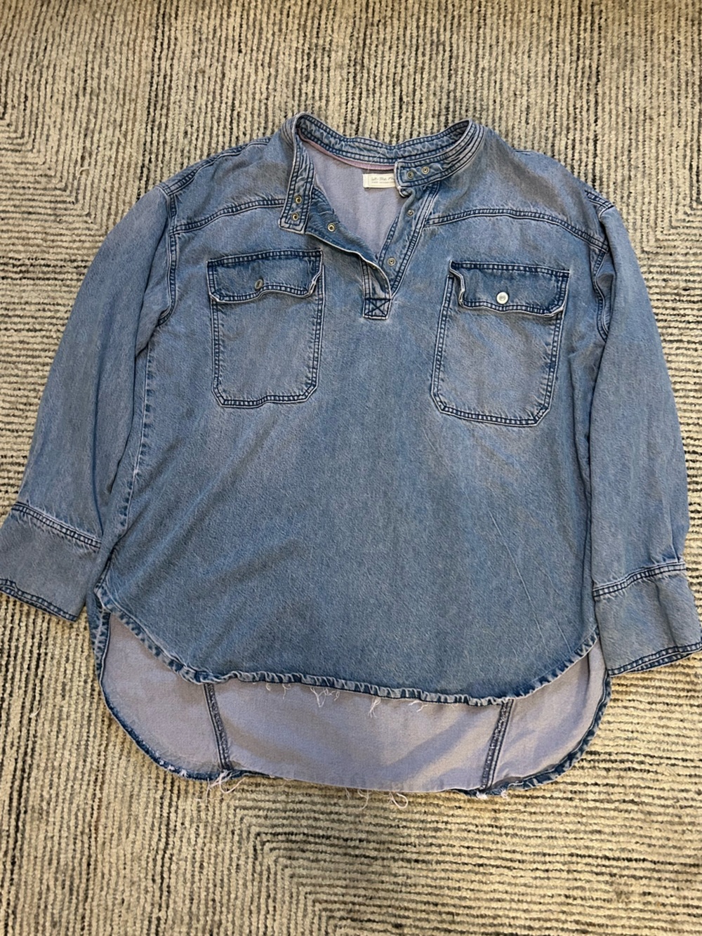 We The Free XL Chambray Denim Button Pullover Oversized Shirt Indie Tunic